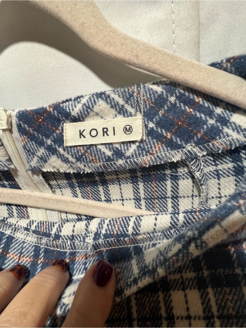 KORI Plaid Mini Skirt Medium Navy Cream Preppy Fall Academia - Picture 4 of 5